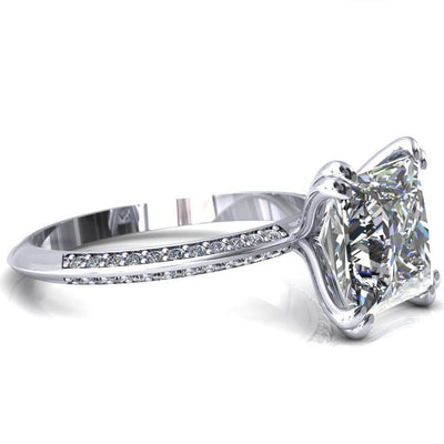 Nancy Princess/Square Moissanite 4 Double Prong 1/2 Eternity Diamond Knife Shank Accent Engagement Ring-Custom-Made Jewelry-Fire & Brilliance ®
