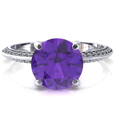 Nancy Round Amethyst 4 Prong 1/2 Eternity Diamond Knife Shank Accent Engagement Ring-FIRE & BRILLIANCE