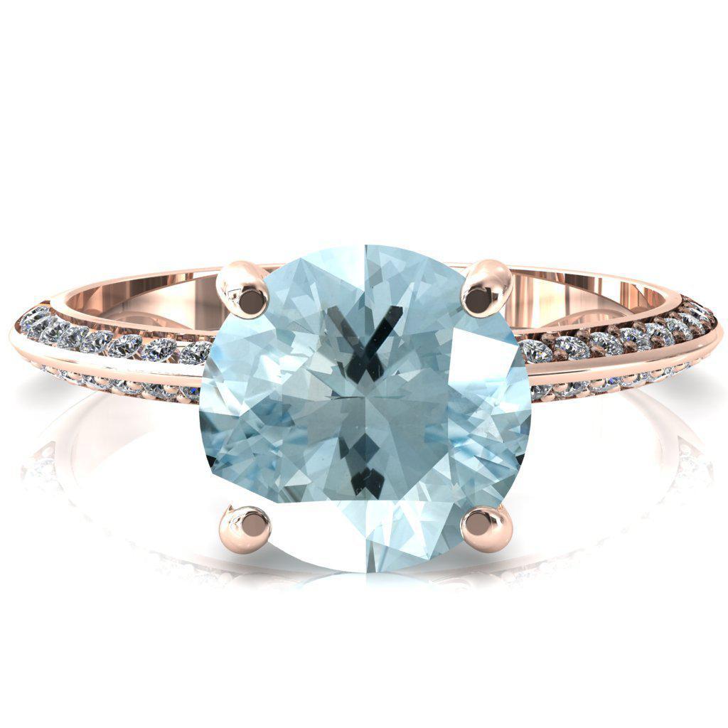 Nancy Round Aqua Blue Spinel 4 Prong 1/2 Eternity Diamond Knife Shank Accent Engagement Ring-FIRE & BRILLIANCE