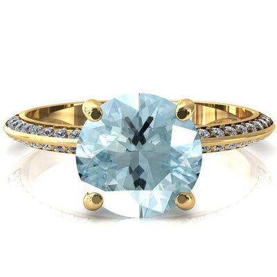 Nancy Round Aqua Blue Spinel 4 Prong 1/2 Eternity Diamond Knife Shank Accent Engagement Ring-FIRE & BRILLIANCE