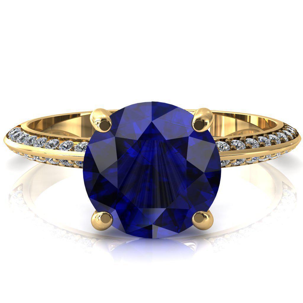 Nancy Round Blue Sapphire 4 Prong 1/2 Eternity Diamond Knife Shank Accent Engagement Ring-FIRE & BRILLIANCE