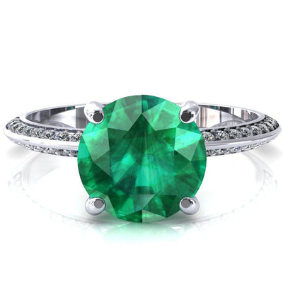 Nancy Round Emerald 4 Prong 1/2 Eternity Diamond Knife Shank Accent Engagement Ring-FIRE & BRILLIANCE
