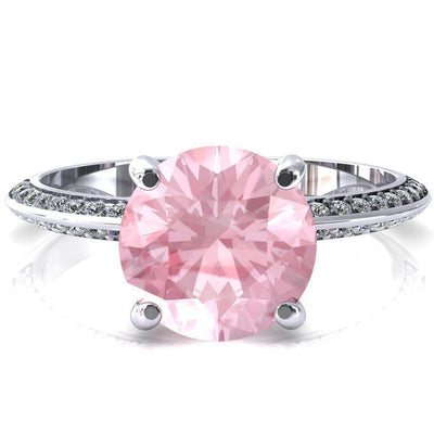 Nancy Round Pink Sapphire 4 Prong 1/2 Eternity Diamond Knife Shank Accent Engagement Ring-FIRE & BRILLIANCE