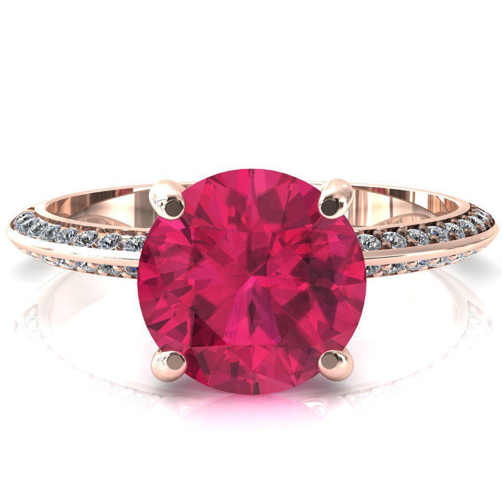 Nancy Round Ruby 4 Prong 1/2 Eternity Diamond Knife Shank Accent Engagement Ring-FIRE & BRILLIANCE