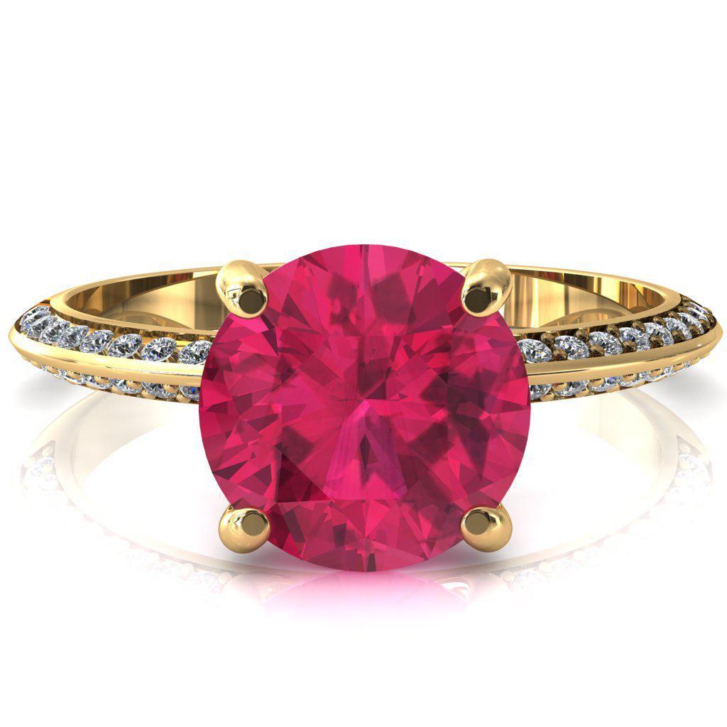 Nancy Round Ruby 4 Prong 1/2 Eternity Diamond Knife Shank Accent Engagement Ring-FIRE & BRILLIANCE