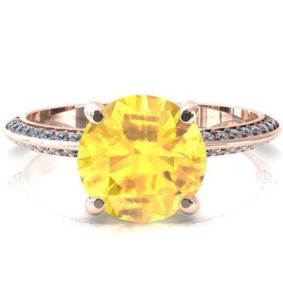 Nancy Round Yellow Sapphire 4 Prong 1/2 Eternity Diamond Knife Shank Accent Engagement Ring-FIRE & BRILLIANCE