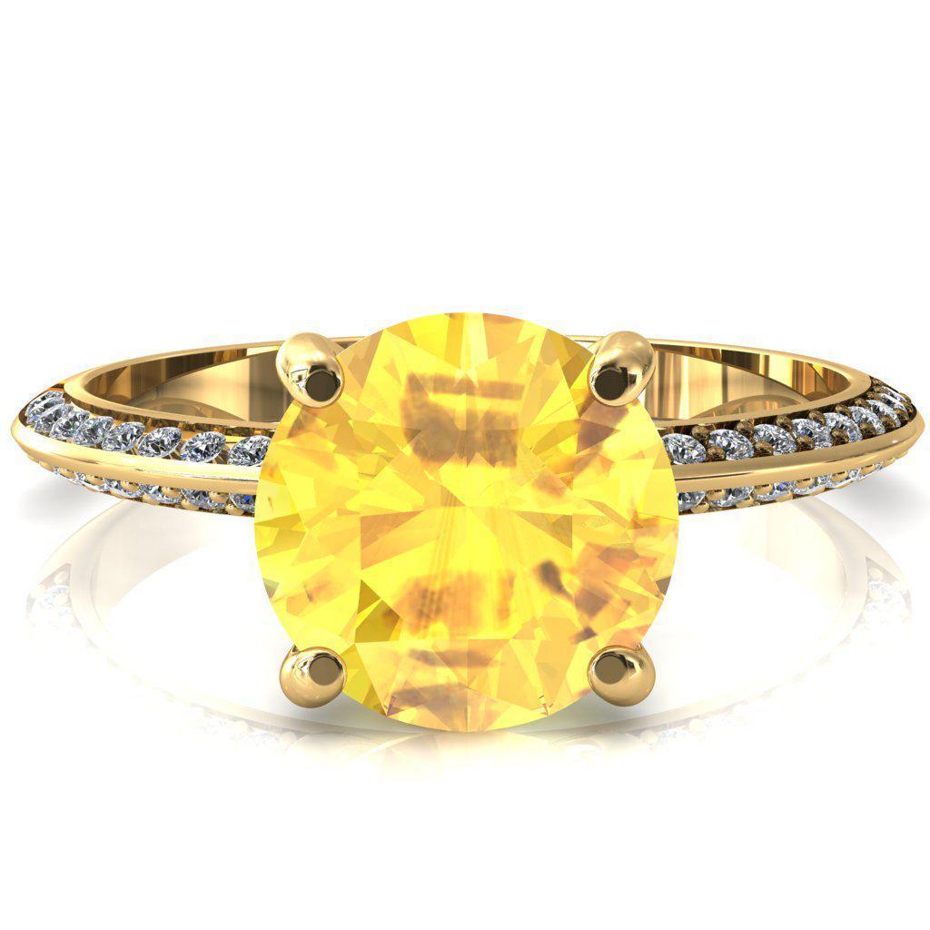 Nancy Round Yellow Sapphire 4 Prong 1/2 Eternity Diamond Knife Shank Accent Engagement Ring-FIRE & BRILLIANCE