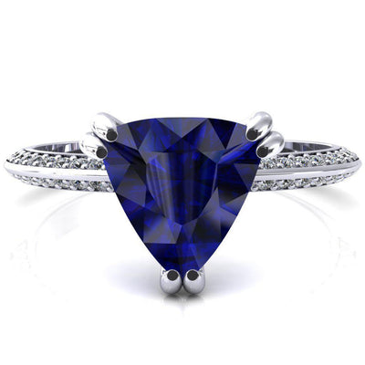 Nancy Trillion Blue Sapphire 3 Double Prong 1/2 Eternity Diamond Knife Shank Accent Engagement Ring-FIRE & BRILLIANCE
