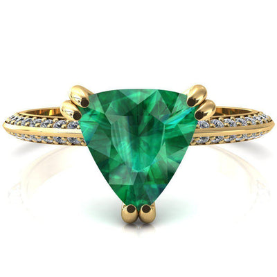 Nancy Trillion Emerald 3 Double Prong 1/2 Eternity Diamond Knife Shank Accent Engagement Ring-FIRE & BRILLIANCE
