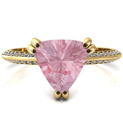 Nancy Trillion Pink Sapphire 3 Double Prong 1/2 Eternity Diamond Knife Shank Accent Engagement Ring-FIRE & BRILLIANCE