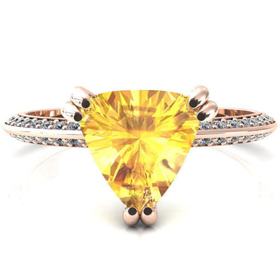 Nancy Trillion Yellow Sapphire 3 Double Prong 1/2 Eternity Diamond Knife Shank Accent Engagement Ring-FIRE & BRILLIANCE