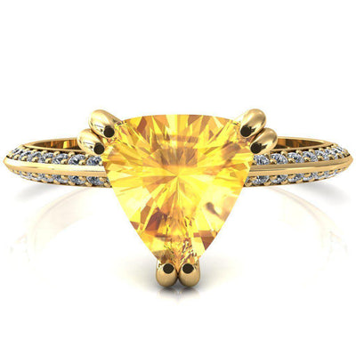 Nancy Trillion Yellow Sapphire 3 Double Prong 1/2 Eternity Diamond Knife Shank Accent Engagement Ring-FIRE & BRILLIANCE