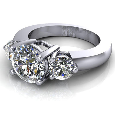 Natale Round Moissanite Timeless Setting Trinity Engagement Ring-Custom-Made Jewelry-Fire & Brilliance ®