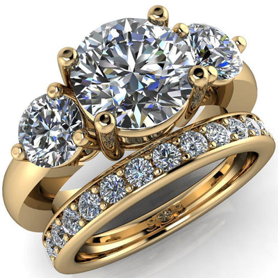 Natale Round Moissanite Timeless Setting Trinity Engagement Ring-Custom-Made Jewelry-Fire & Brilliance ®