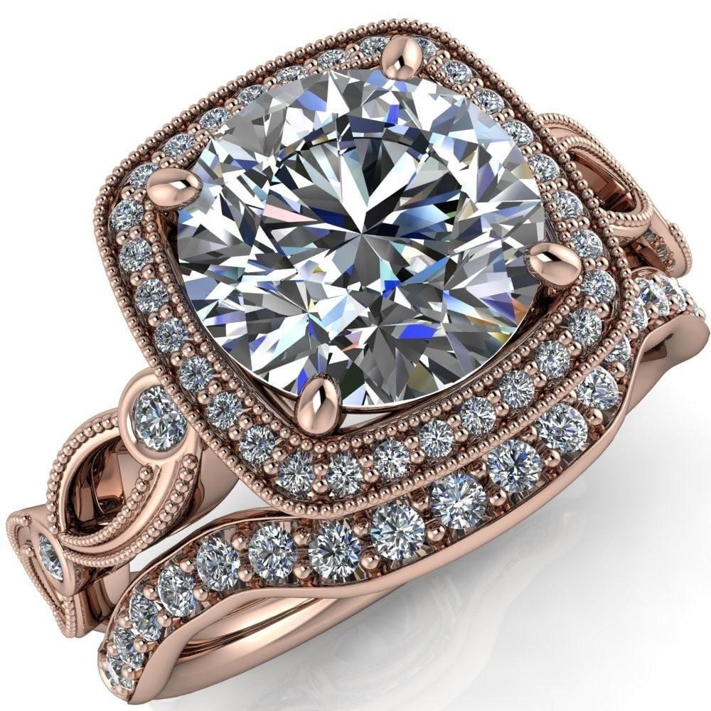 Natalia Round Moissanite Halo Antique Filigree Exquisite Basket Design Ring-Custom-Made Jewelry-Fire & Brilliance ®