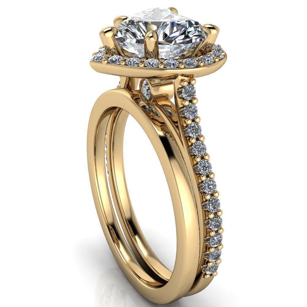 Natalie Heart Moissanite 5 Prong Halo Diamond Cathedral Ring-Custom-Made Jewelry-Fire & Brilliance ®
