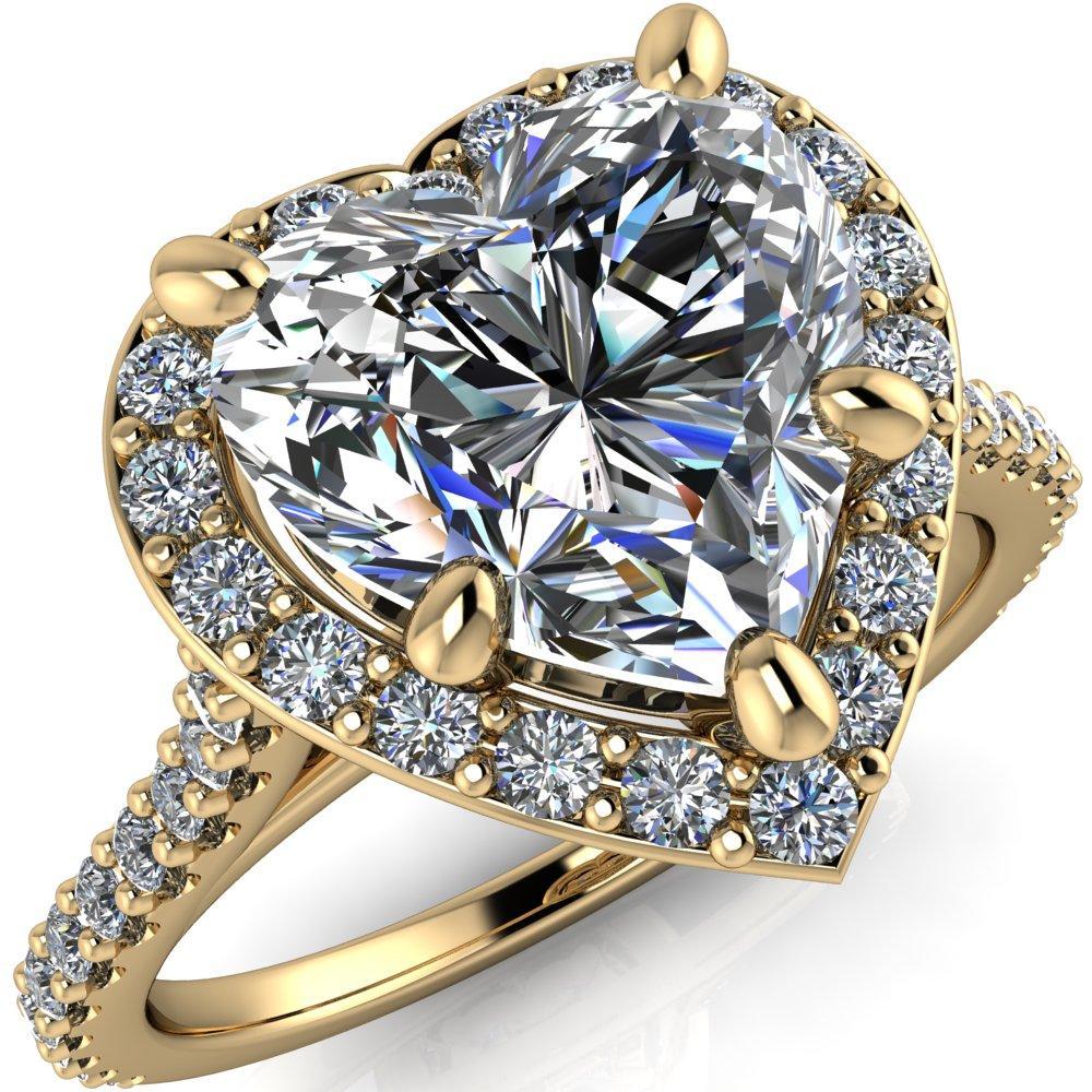 Natalie Heart Moissanite 5 Prong Halo Diamond Cathedral Ring-Custom-Made Jewelry-Fire & Brilliance ®