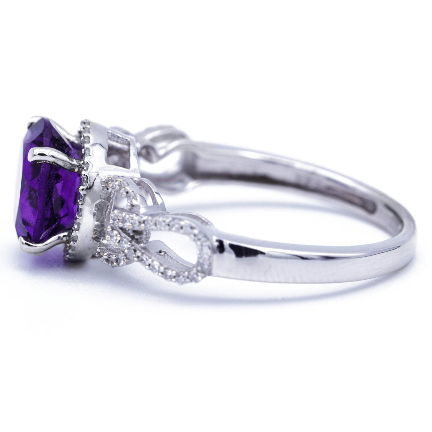 Natural Round Amethyst 14k Solid White Gold Diamond Halo Micro Pave Design Shoulders Ring 2.05 Carat Total Weight-Fire & Brilliance ® Creative Designs-Fire & Brilliance ®