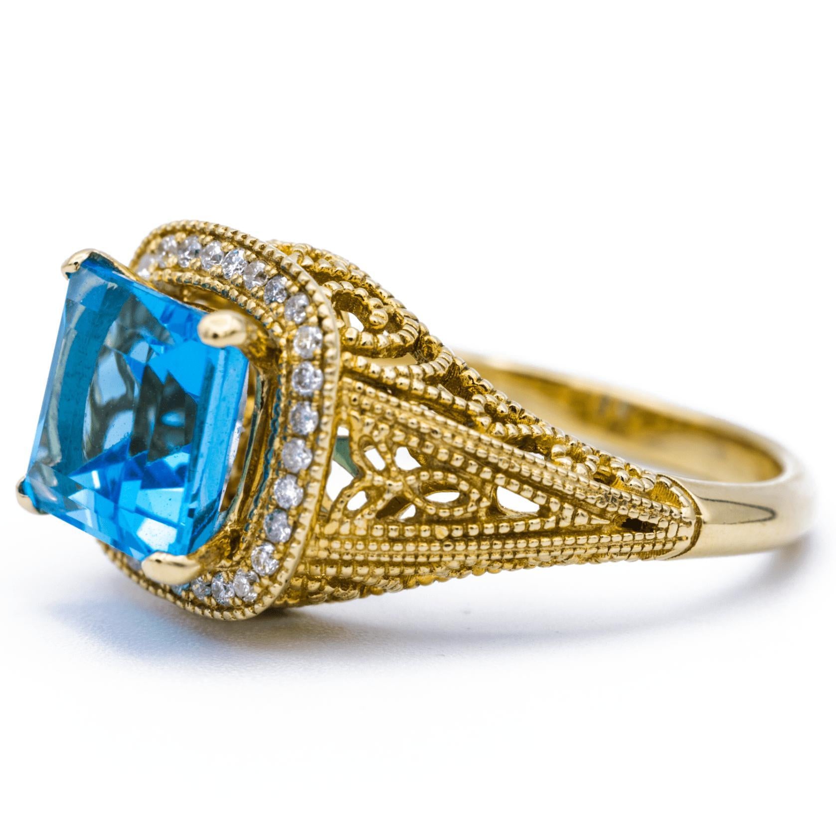 Natural Square Cut Blue Topaz 14k Solid Yellow Gold Exquisite Diamond ...