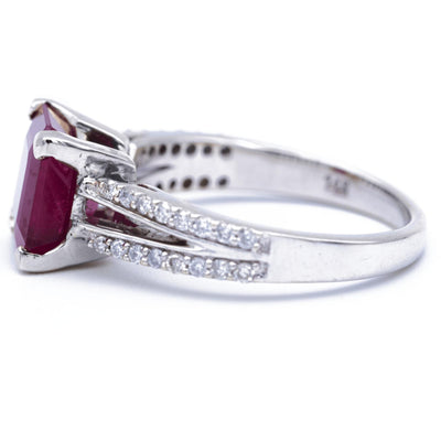 Natural Square Ruby 14k Solid White Gold with Diamond Channel Set Split Shank 3.85 Carat Total Weight-Fire & Brilliance ® Creative Designs-Fire & Brilliance ®