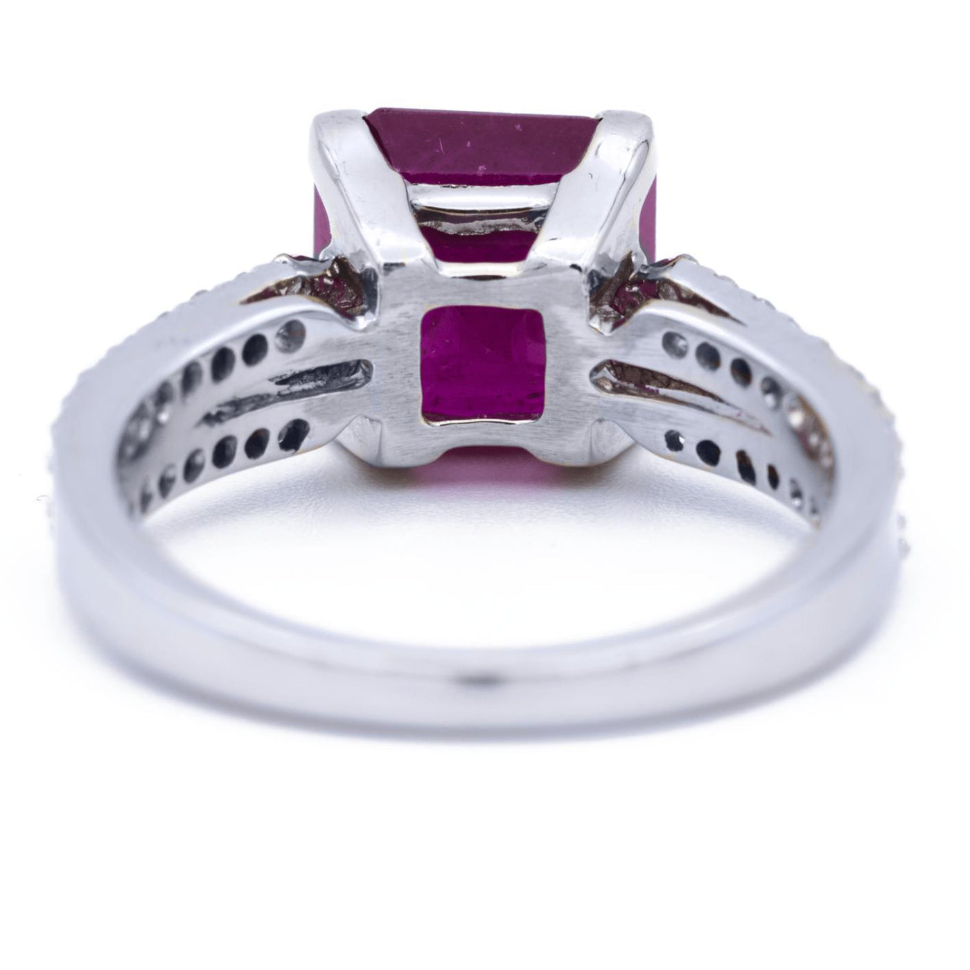 Natural Square Ruby 14k Solid White Gold with Diamond Channel Set Split Shank 3.85 Carat Total Weight-Fire & Brilliance ® Creative Designs-Fire & Brilliance ®