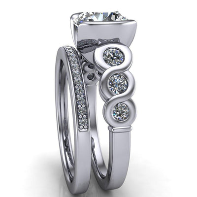 Nayeli Round Moissanite Half Bezel Center and 6 Stone Infinite Side Ring-Custom-Made Jewelry-Fire & Brilliance ®
