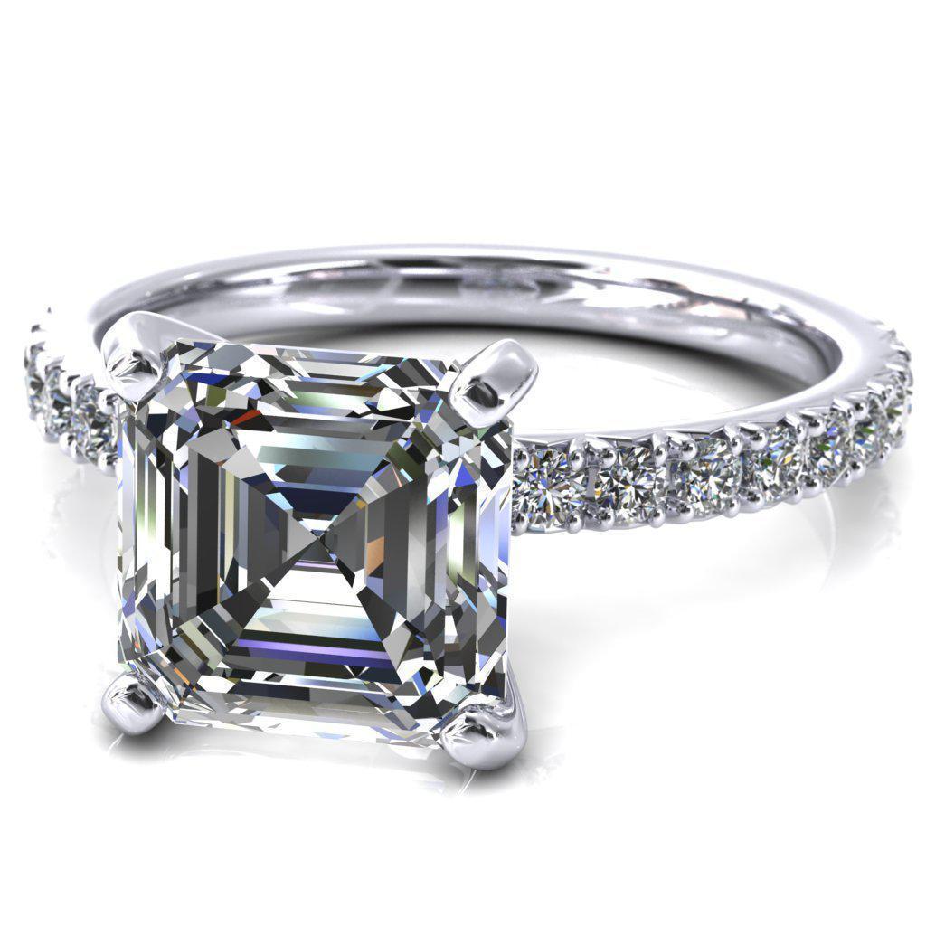 Nefili Asscher Moissanite 4 Prong 3/4 Eternity Diamond French Pave Engagement Ring-Cassia | Sidestone-Fire & Brilliance ®