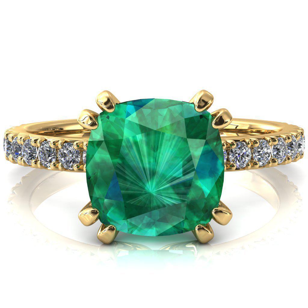 Nefili Cushion Emerald 4 Double Prong 3/4 Eternity Diamond French Pave Engagement Ring-FIRE & BRILLIANCE