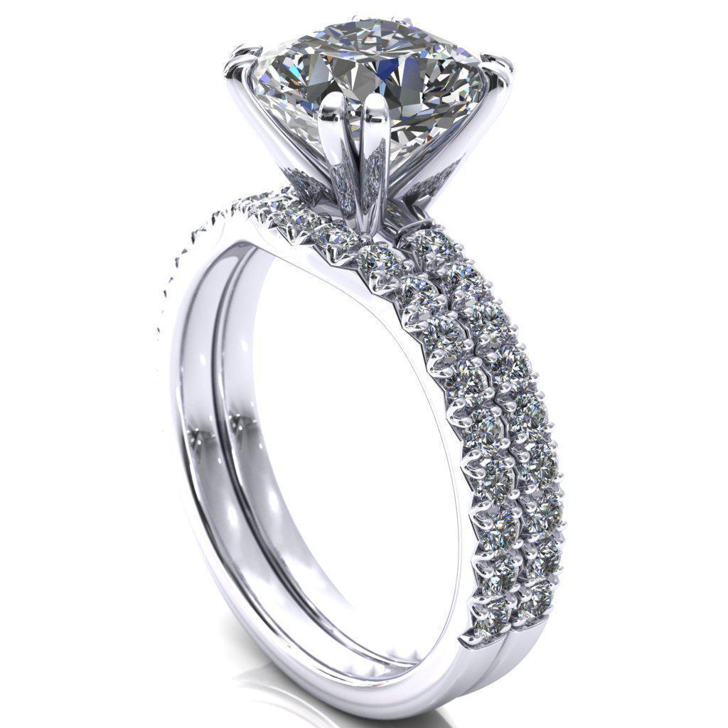 Nefili Cushion Moissanite 4 Double Prong 3/4 Eternity Diamond French Pave Engagement Ring-Cassia | Sidestone-Fire & Brilliance ®