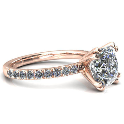 Nefili Cushion Moissanite 4 Double Prong 3/4 Eternity Diamond French Pave Engagement Ring-Cassia | Sidestone-Fire & Brilliance ®