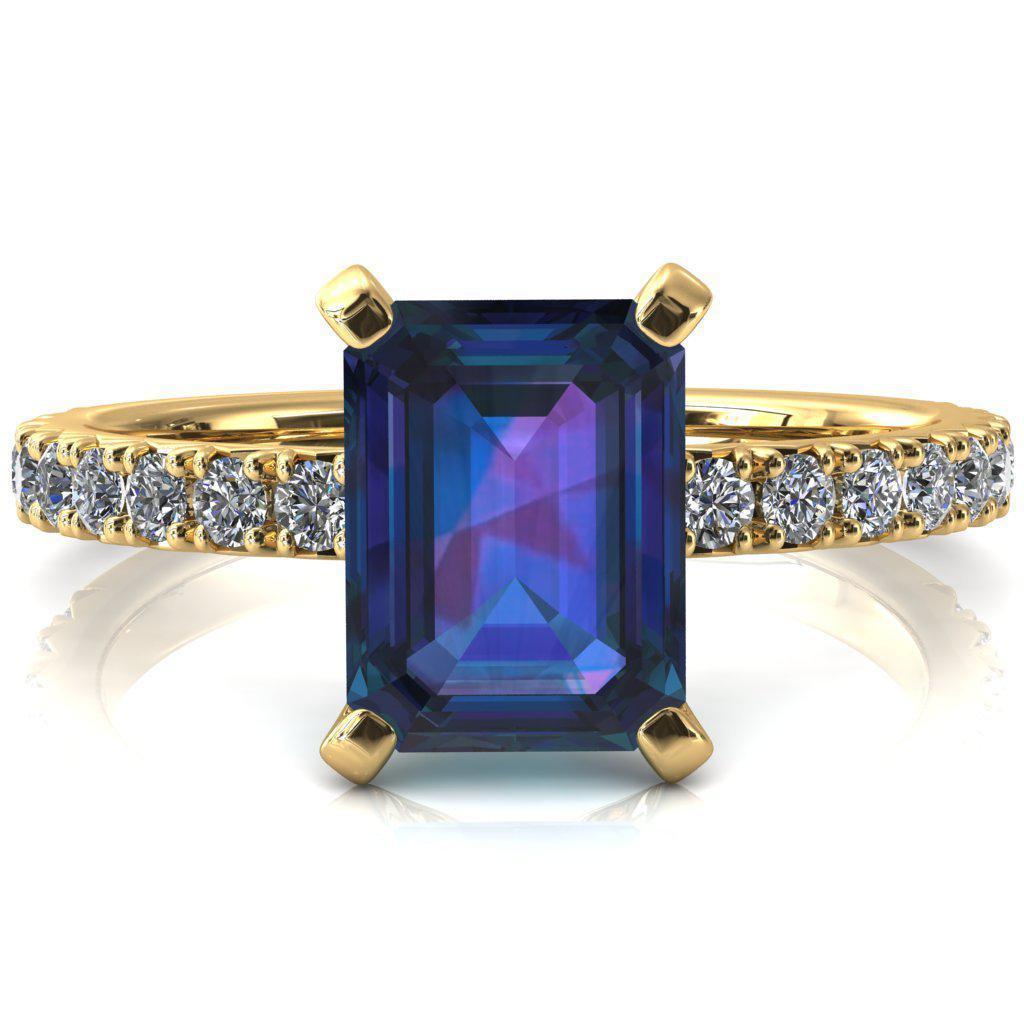 Nefili Emerald Alexandrite 4 Prong 3/4 Eternity Diamond French Pave Engagement Ring-FIRE & BRILLIANCE