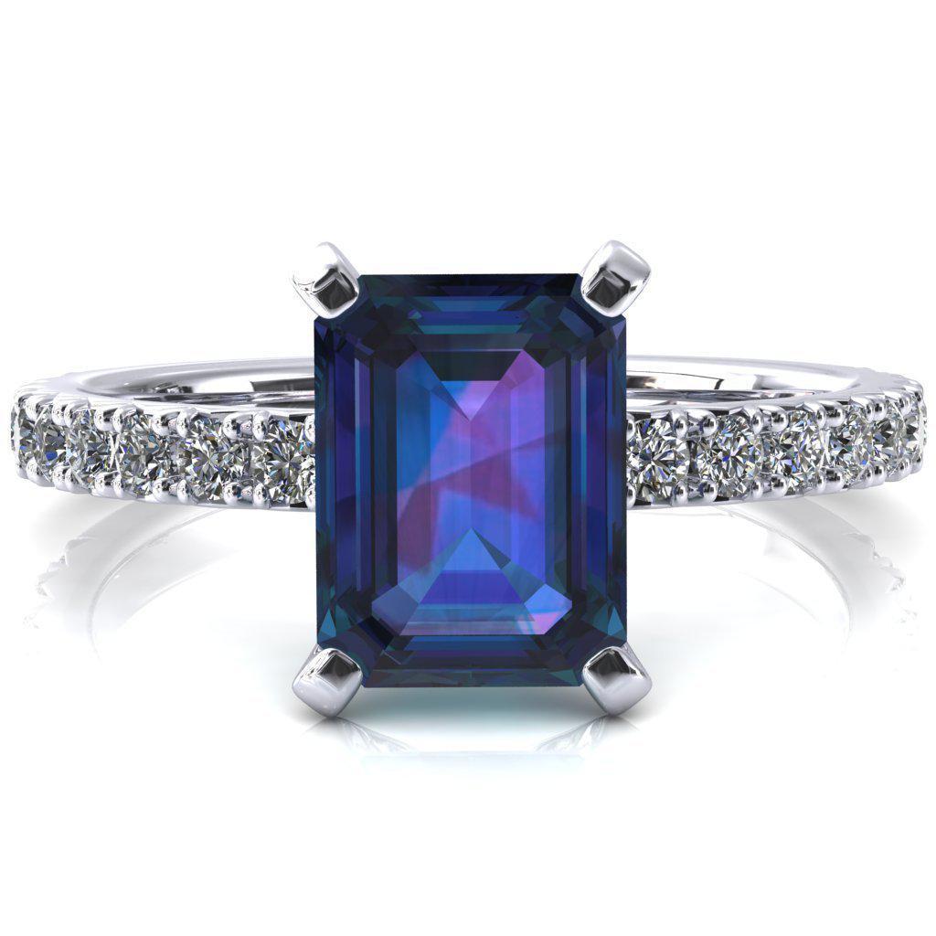 Nefili Emerald Alexandrite 4 Prong 3/4 Eternity Diamond French Pave Engagement Ring-FIRE & BRILLIANCE
