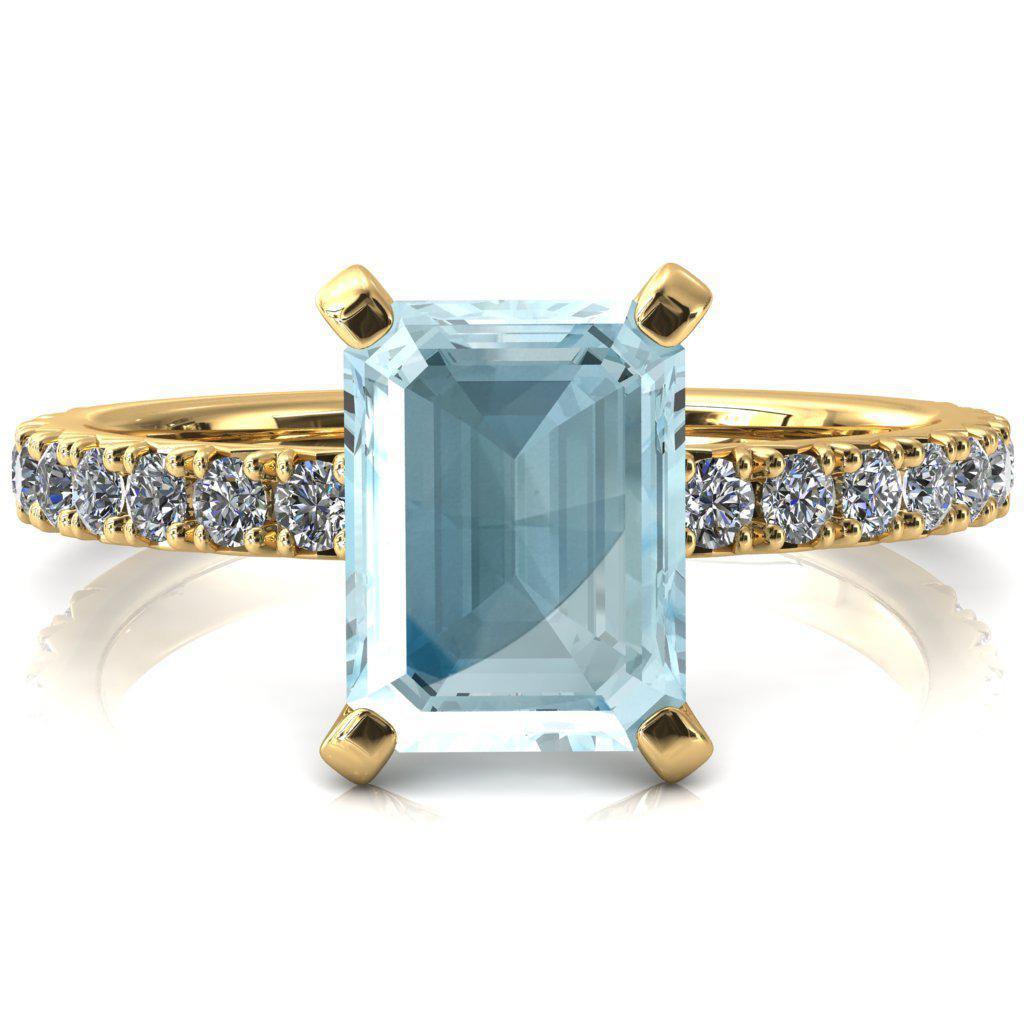 Nefili Emerald Aqua Blue Spinel 4 Prong 3/4 Eternity Diamond French Pave Engagement Ring-FIRE & BRILLIANCE