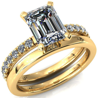 Nefili Emerald Moissanite 4 Prong 3/4 Eternity Diamond French Pave Engagement Ring-Cassia | Sidestone-Fire & Brilliance ®