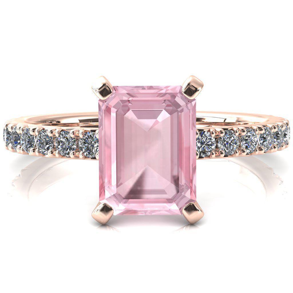 Nefili Emerald Pink Sapphire 4 Prong 3/4 Eternity Diamond French Pave Engagement Ring-FIRE & BRILLIANCE