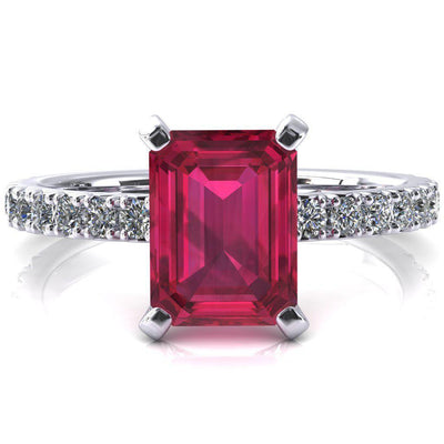 Nefili Emerald Ruby 4 Prong 3/4 Eternity Diamond French Pave Engagement Ring-FIRE & BRILLIANCE