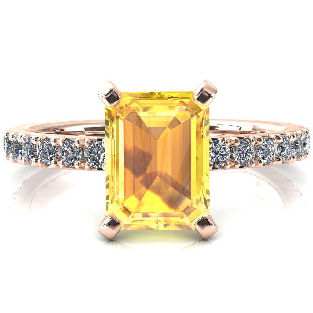 Nefili Emerald Yellow Sapphire 4 Prong 3/4 Eternity Diamond French Pave Engagement Ring-FIRE & BRILLIANCE