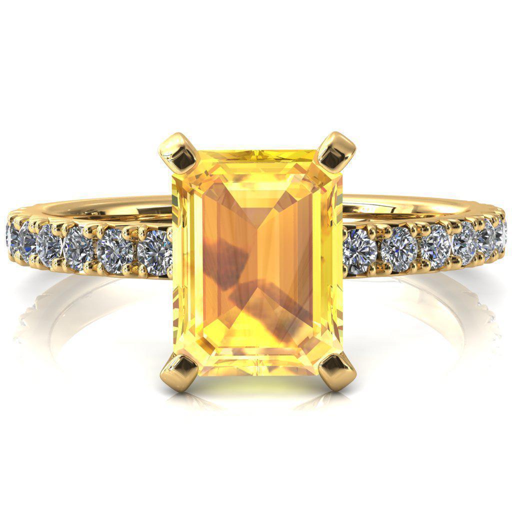 Nefili Emerald Yellow Sapphire 4 Prong 3/4 Eternity Diamond French Pave Engagement Ring-FIRE & BRILLIANCE