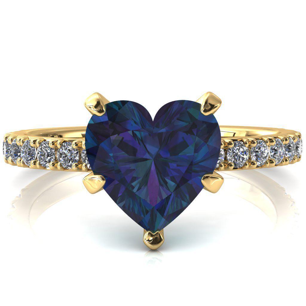 Nefili Heart Alexandrite 5 Prong 5 8 Eternity Diamond French Pave Engagement Ring 14K Yellow Gold