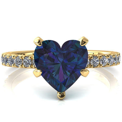 Nefili Heart Alexandrite 5 Prong 3/4 Eternity Diamond French Pave Engagement Ring-FIRE & BRILLIANCE