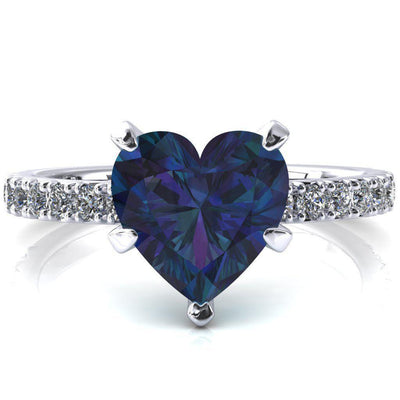 Nefili Heart Alexandrite 5 Prong 3/4 Eternity Diamond French Pave Engagement Ring-FIRE & BRILLIANCE