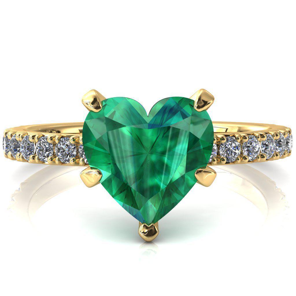 Nefili Heart Emerald 5 Prong 3/4 Eternity Diamond French Pave Engagement Ring-FIRE & BRILLIANCE