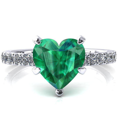 Nefili Heart Emerald 5 Prong 3/4 Eternity Diamond French Pave Engagement Ring-FIRE & BRILLIANCE
