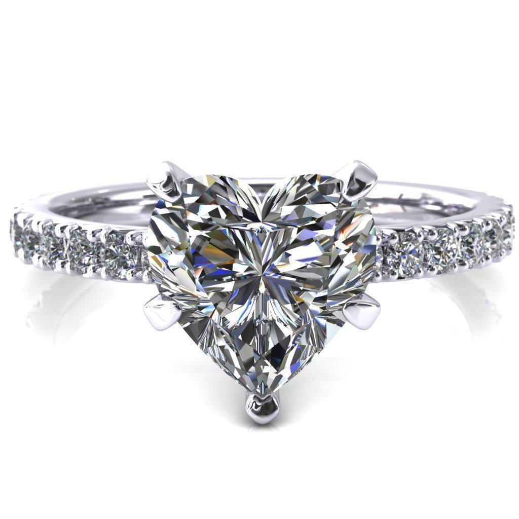 Nefili Heart Moissanite 5 Prong 3/4 Eternity Diamond French Pave Engagement Ring-Cassia | Sidestone-Fire & Brilliance ®