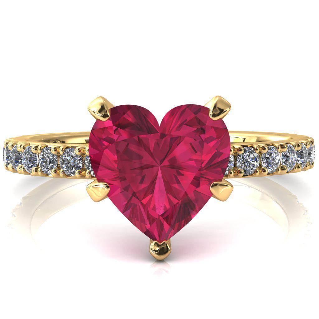 Nefili Heart Ruby 5 Prong 3/4 Eternity Diamond French Pave Engagement Ring-FIRE & BRILLIANCE