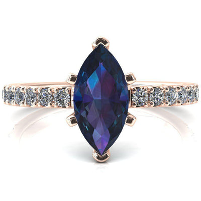 Nefili Marquise Alexandrite 6 Prong 3/4 Eternity Diamond French Pave Engagement Ring-FIRE & BRILLIANCE