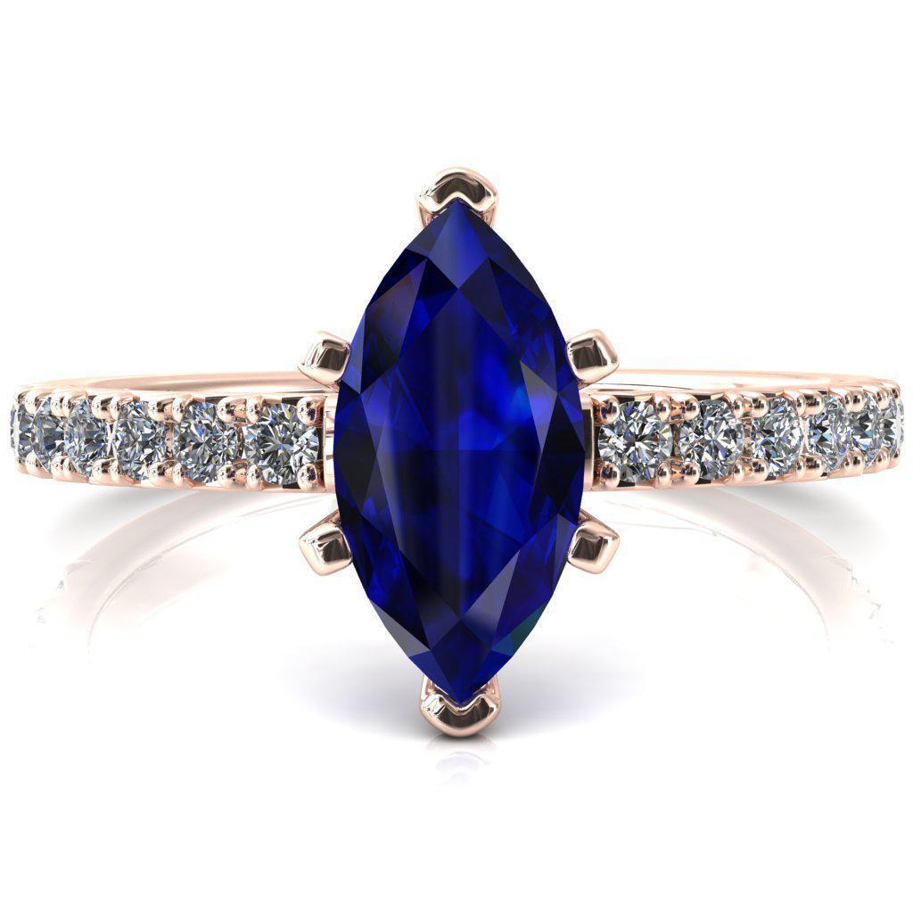 Nefili Marquise Blue Sapphire 6 Prong 3/4 Eternity Diamond French Pave Engagement Ring-FIRE & BRILLIANCE