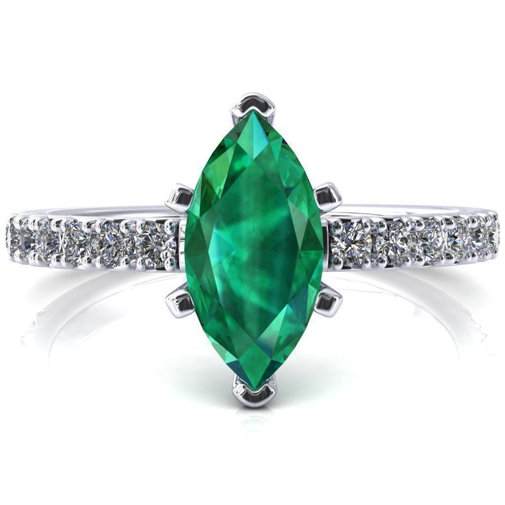 Nefili Marquise Emerald 6 Prong 3/4 Eternity Diamond French Pave Engagement Ring-FIRE & BRILLIANCE