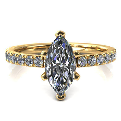 Nefili Marquise Moissanite 6 Prong 3/4 Eternity Diamond French Pave Engagement Ring-Cassia | Sidestone-Fire & Brilliance ®