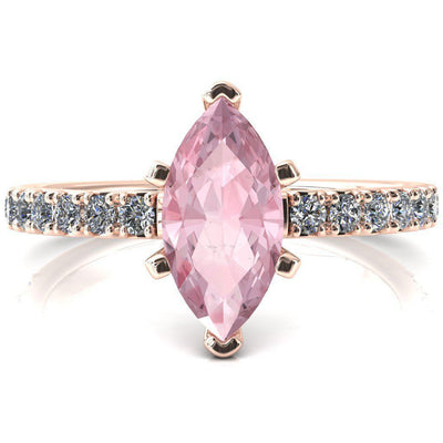 Nefili Marquise Pink Sapphire 6 Prong 3/4 Eternity Diamond French Pave Engagement Ring-FIRE & BRILLIANCE